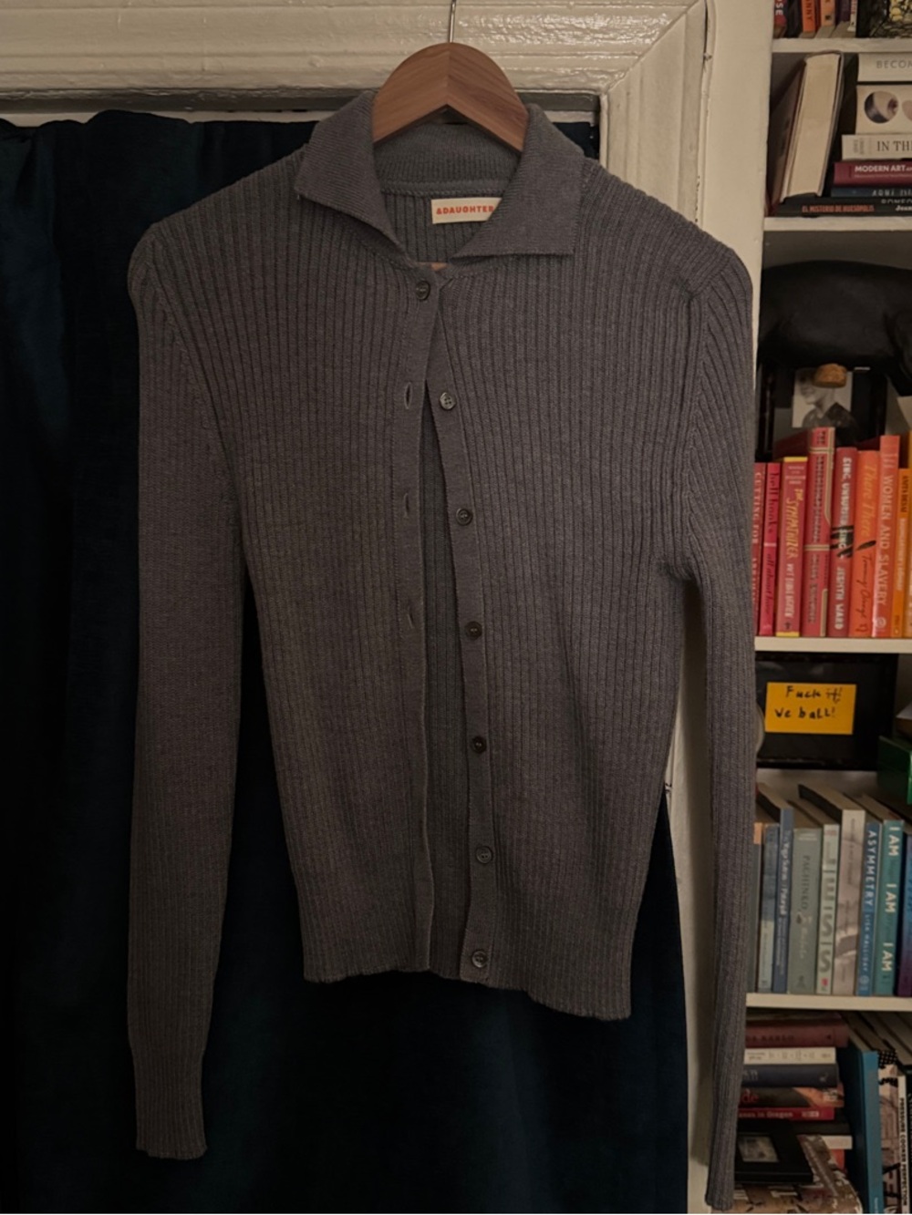 Ribbed Button-Up Cardigan in Charcoal Gray